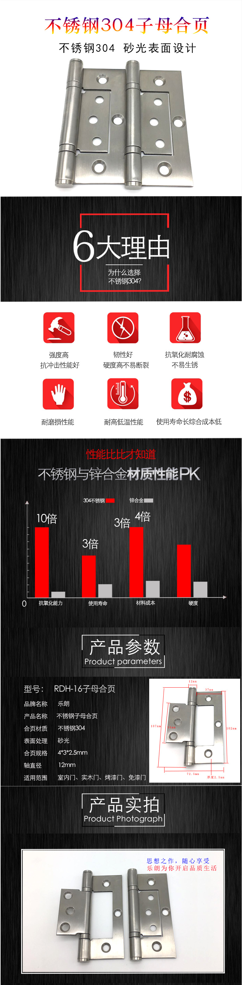 樂(lè)朗五金RDH-16 不銹鋼門(mén)窗用暗鉸